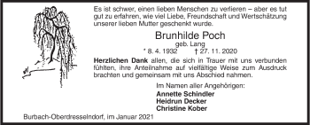 Traueranzeige von Brunhilde Poch von Siegener Zeitung