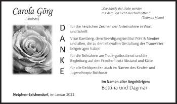 Traueranzeige von Carola Görg von Siegener Zeitung