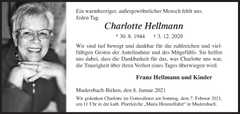 Traueranzeige von Charlotte Hellmann von Siegener Zeitung