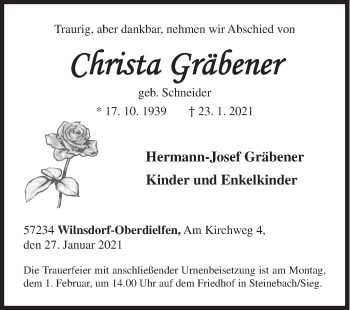 Traueranzeige von Christa Gräbener von Siegener Zeitung