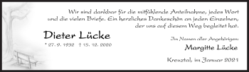 Traueranzeige von Dieter Lücke von Siegener Zeitung