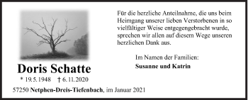 Traueranzeige von Doris Schatte von Siegener Zeitung