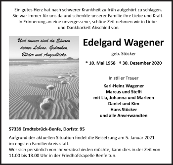 Traueranzeige von Edelgard Wagener von Siegener Zeitung