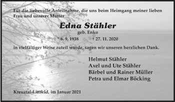 Traueranzeige von Edna Stähler von Siegener Zeitung