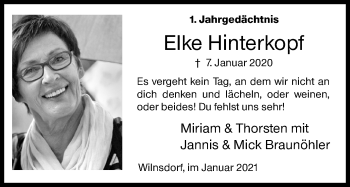 Traueranzeige von Elke Hinterkopf von Siegener Zeitung