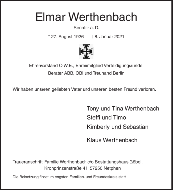 Traueranzeige von Elmar Werthenbach von Siegener Zeitung