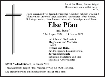 Traueranzeige von Else Pfau von Siegener Zeitung