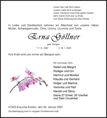 Traueranzeige von Erna Göllner von Siegener Zeitung