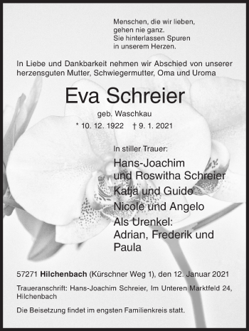 Traueranzeige von Eva Schreier von Siegener Zeitung