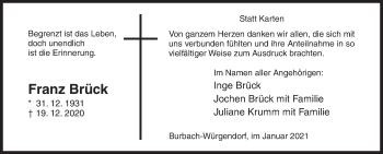 Traueranzeige von Franz Brück von Siegener Zeitung