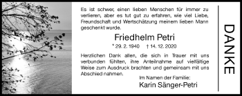 Traueranzeige von Friedhelm Petri von Siegener Zeitung