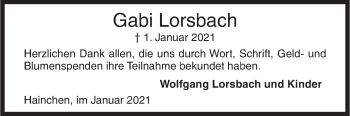 Traueranzeige von Gabi Lorsbach von Siegener Zeitung