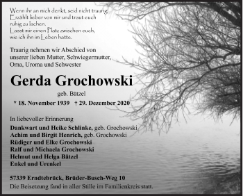 Traueranzeige von Gerda Grochowski von Siegener Zeitung