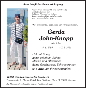 Traueranzeige von Gerda John-Knopp von Siegener Zeitung