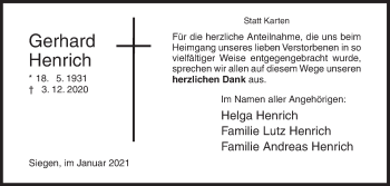 Traueranzeige von Gerhard Henrich von Siegener Zeitung