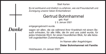 Traueranzeige von Gertrud Bohmhammel von Siegener Zeitung