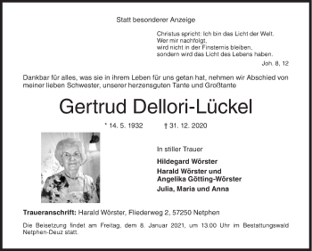 Traueranzeige von Gertrud Dellori-Lückel von Siegener Zeitung