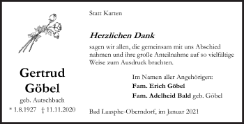 Traueranzeige von Gertrud Göbel von Siegener Zeitung