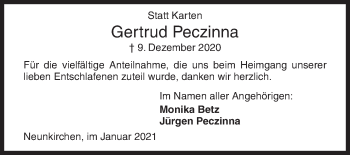 Traueranzeige von Gertrud Peczinna von Siegener Zeitung