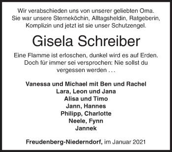 Traueranzeige von Gisela Schreiber von Siegener Zeitung