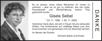 Traueranzeige von Gisela Seibel von Siegener Zeitung