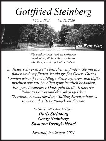 Traueranzeige von Gottfried Steinberg von Siegener Zeitung