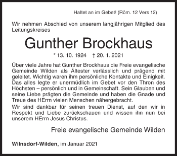 Traueranzeige von Gunther Brockhaus von Siegener Zeitung