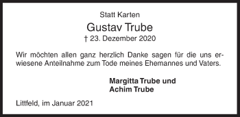 Traueranzeige von Gustav Trube von Siegener Zeitung