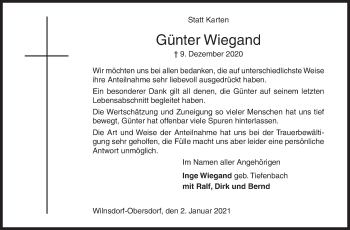 Traueranzeige von Günter Wiegand von Siegener Zeitung