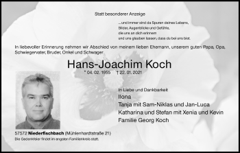 Traueranzeige von Hans-Joachim Koch von Siegener Zeitung