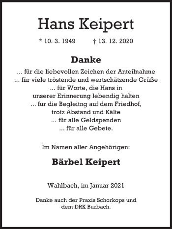 Traueranzeige von Hans Keipert von Siegener Zeitung