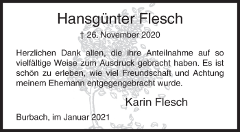 Traueranzeige von Hansgünter Flesch von Siegener Zeitung