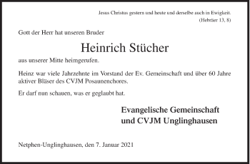 Traueranzeige von Heinrich Stücher von Siegener Zeitung