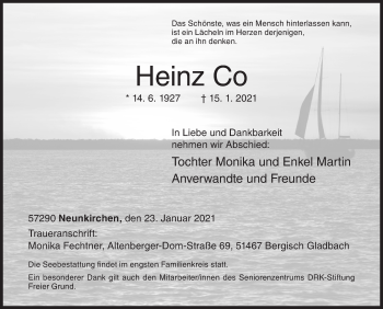 Traueranzeige von Heinz Co von Siegener Zeitung