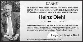 Traueranzeige von Heinz Diehl von Siegener Zeitung