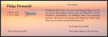 Traueranzeige von Helga Demandt von Siegener Zeitung
