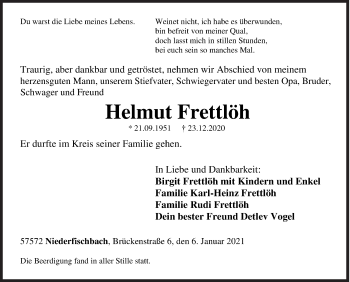 Traueranzeige von Helmut Frettlöh von Siegener Zeitung