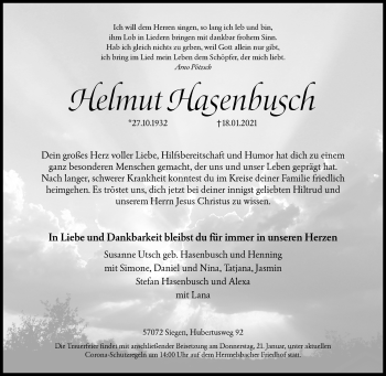 Traueranzeige von Helmut Hasenbusch von Siegener Zeitung