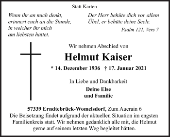 Traueranzeige von Helmut Kaiser von Siegener Zeitung