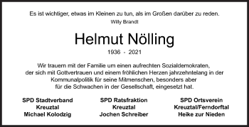 Traueranzeige von Helmut Nölling von Siegener Zeitung