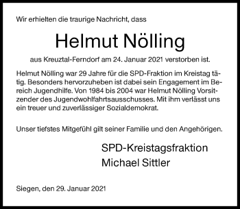Traueranzeige von Helmut Nölling von Siegener Zeitung