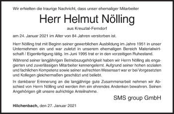 Traueranzeige von Helmut Nölling von Siegener Zeitung