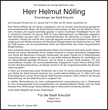 Traueranzeige von Helmut Nölling von Siegener Zeitung