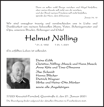 Traueranzeige von Helmut Nölling von Siegener Zeitung