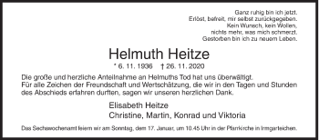 Traueranzeige von Helmuth Heitze von Siegener Zeitung