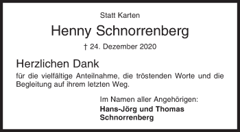 Traueranzeige von Henny Schnorrenberg von Siegener Zeitung