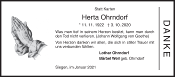 Traueranzeige von Herta Ohrndorf von Siegener Zeitung
