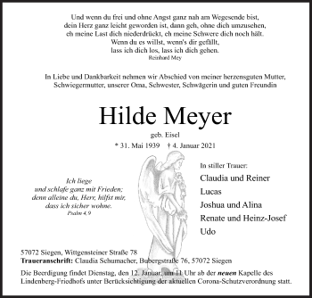 Traueranzeige von Hilde Meyer von Siegener Zeitung