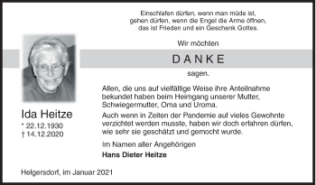 Traueranzeige von Ida Heitze von Siegener Zeitung