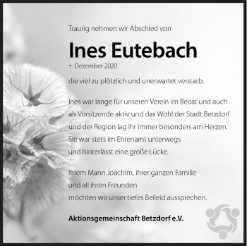 Traueranzeige von Ines Eutebach von Siegener Zeitung